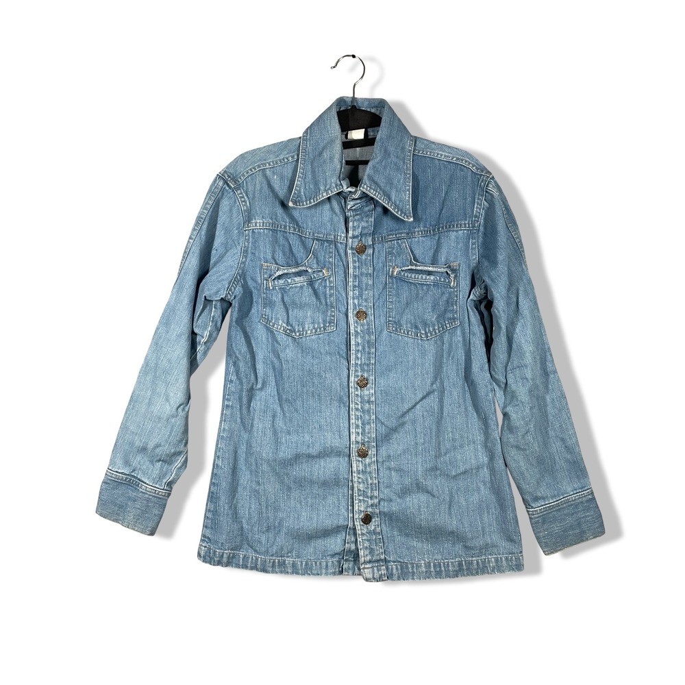 Vintage Denim Shirt Jacket Mens Medium Blue 70s Western Americana Retro Casual